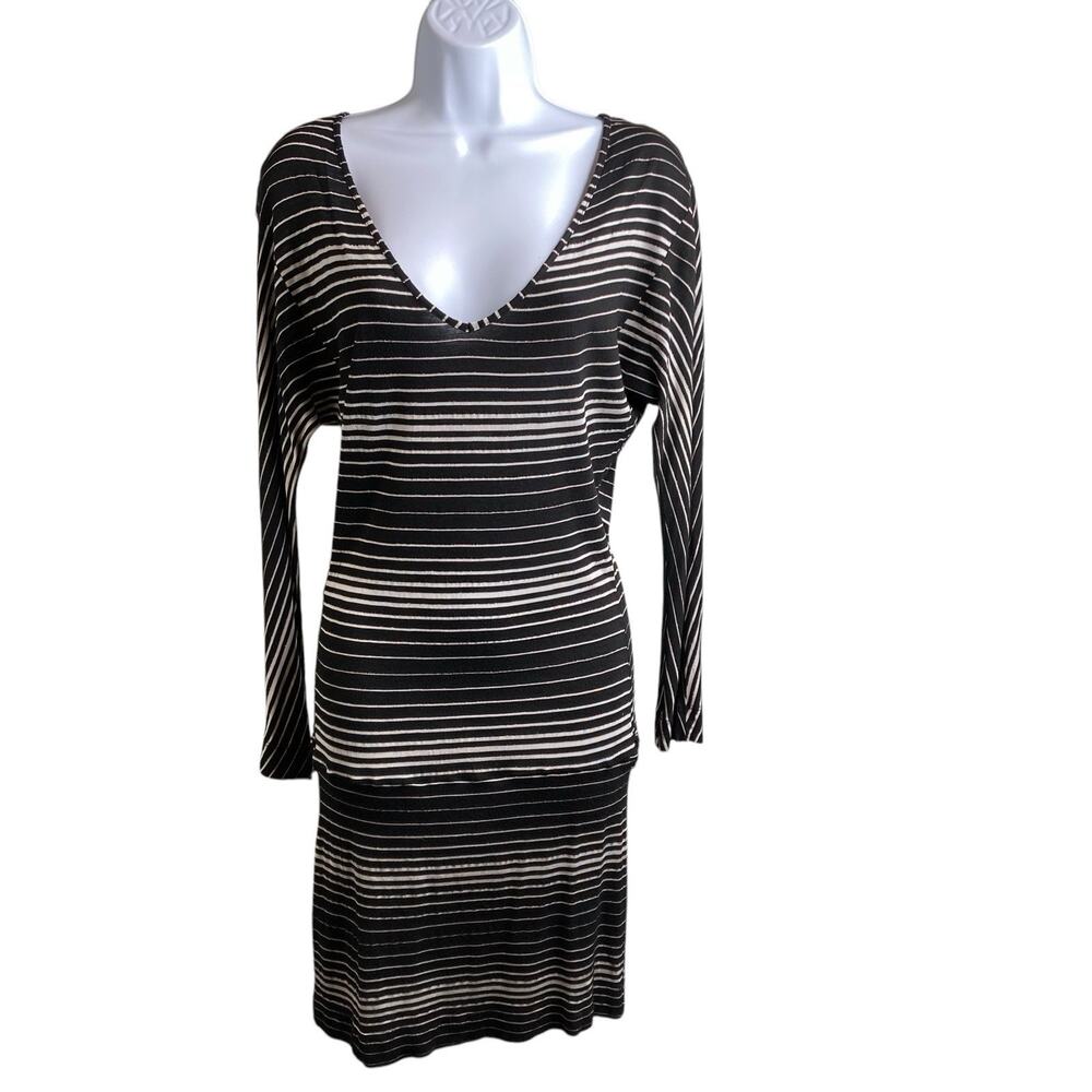 Vintage Miss‎ Sixty Y2K Black White Striped Dress Size S Retro Bodycon Moto Boho
